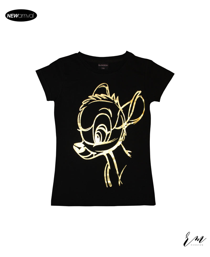 Girls T-Shirt (Black Bambi )