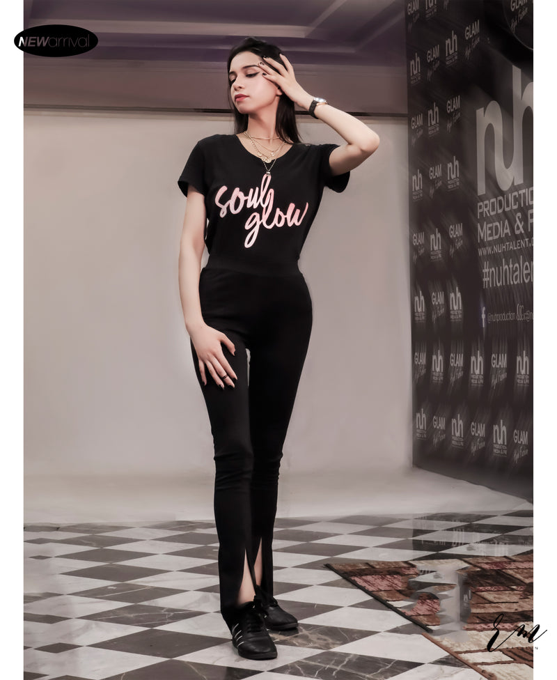 Ladies Activewear (Soul Glow Black /  Trouser ( Pink Stripe ) Black