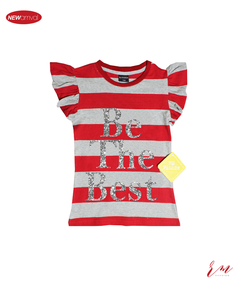 Girls Frill T-Shirt  Be the best Red (Stripes)