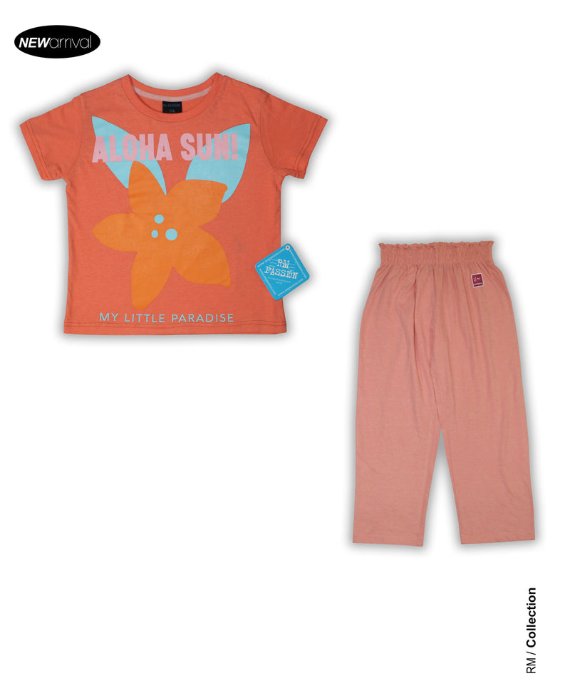 Girls Crop T-Shirt Set (Peach/Pink)