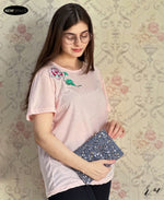 Ladies Embroided T-Shirt (Flower Lt Pink)