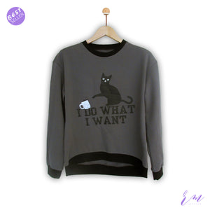 Ladies Sweatshirt Cat (Charcoal)