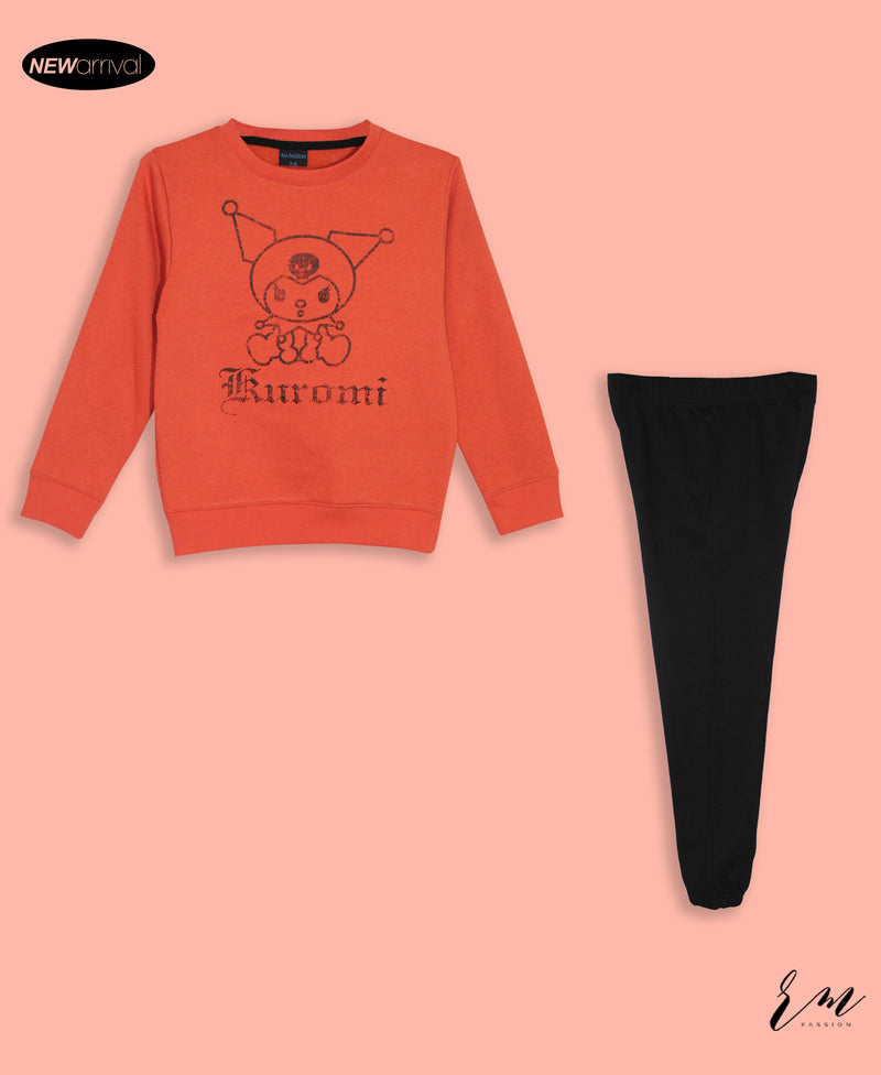 Girls Sweatshirt Set Kuromi ( Rust Orange & Black )