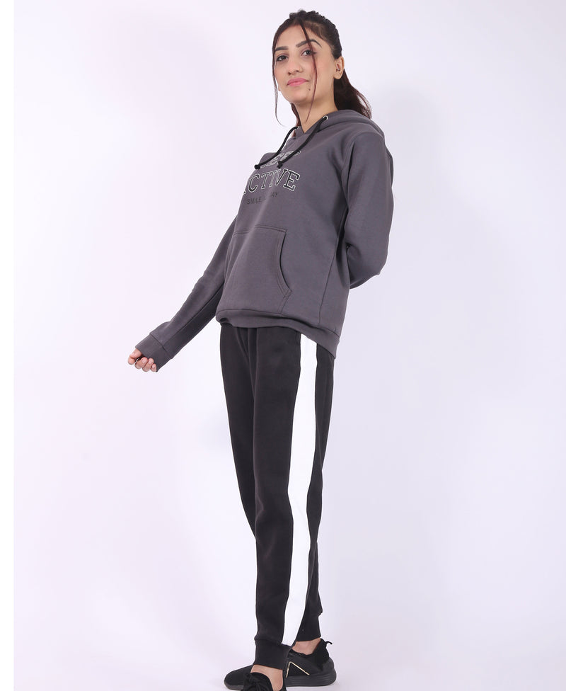 Ladies Track Suit keep active (Charcoal) Stripe Trouser (Black)