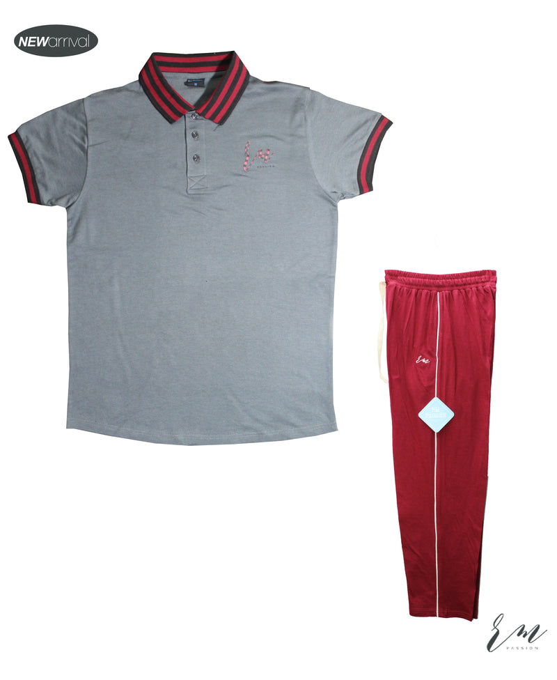 Mens pack (Men Polo Tee (Grey) / Mens Relax Fit Trouser (Red)