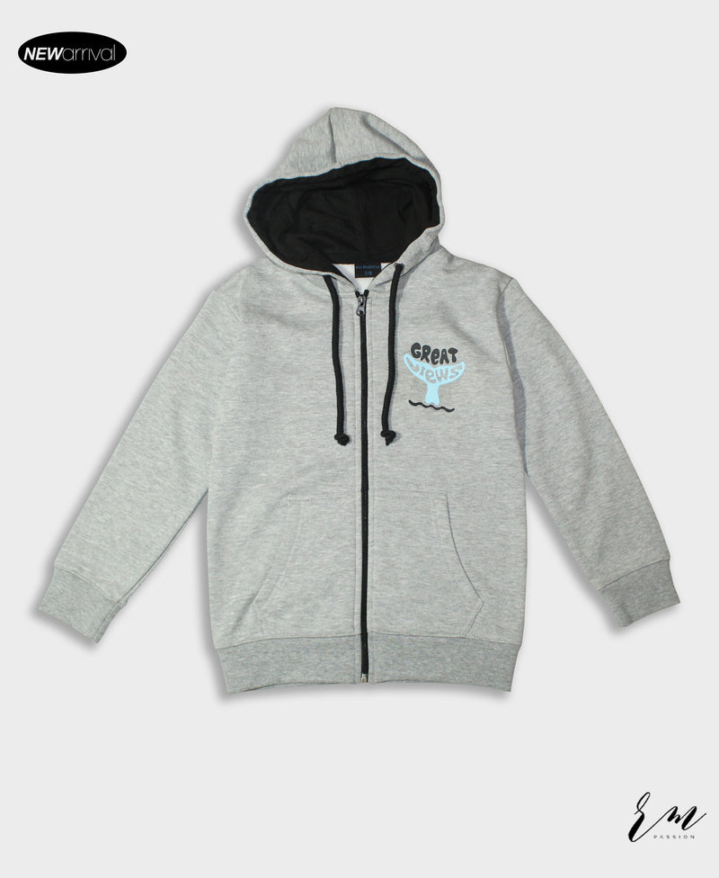 Boys Zipper Hoodie Great views ( Grey )