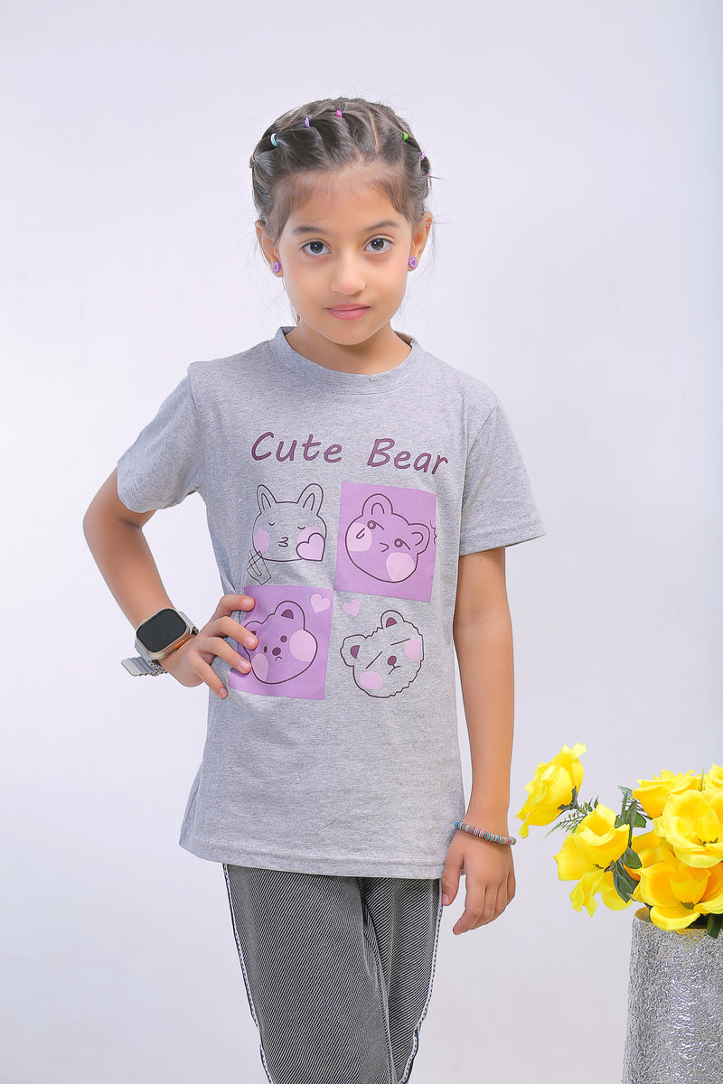 Girls T-Shirt Grey (Cute Bear)