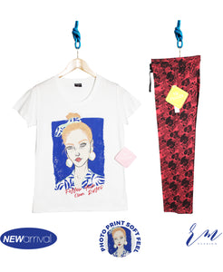 Ladies Packs (White) follow your own rules / Flower Printed trouser (Red) )