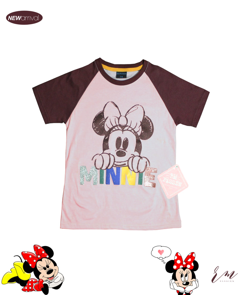 Girls T-Shirt ( Minnie Light Pink / Burgundy )