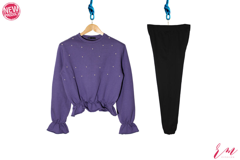 Ladies Frill Sweatshirt / Bottom close trouser (Purple/Black)