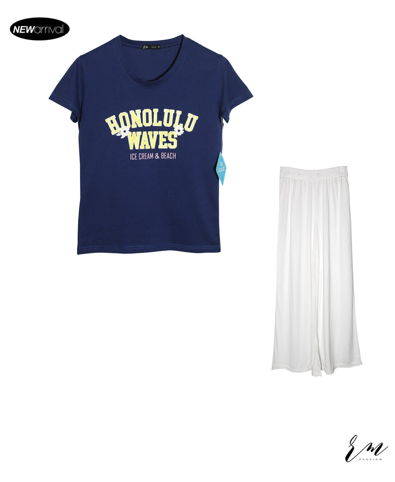 Ladies Loungewear (Ladies top (Honolulu Blue) /  Plazo (White)