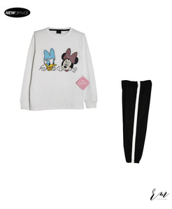 Girls Pack (White Minnie Duck/ Black Stripe trouser)