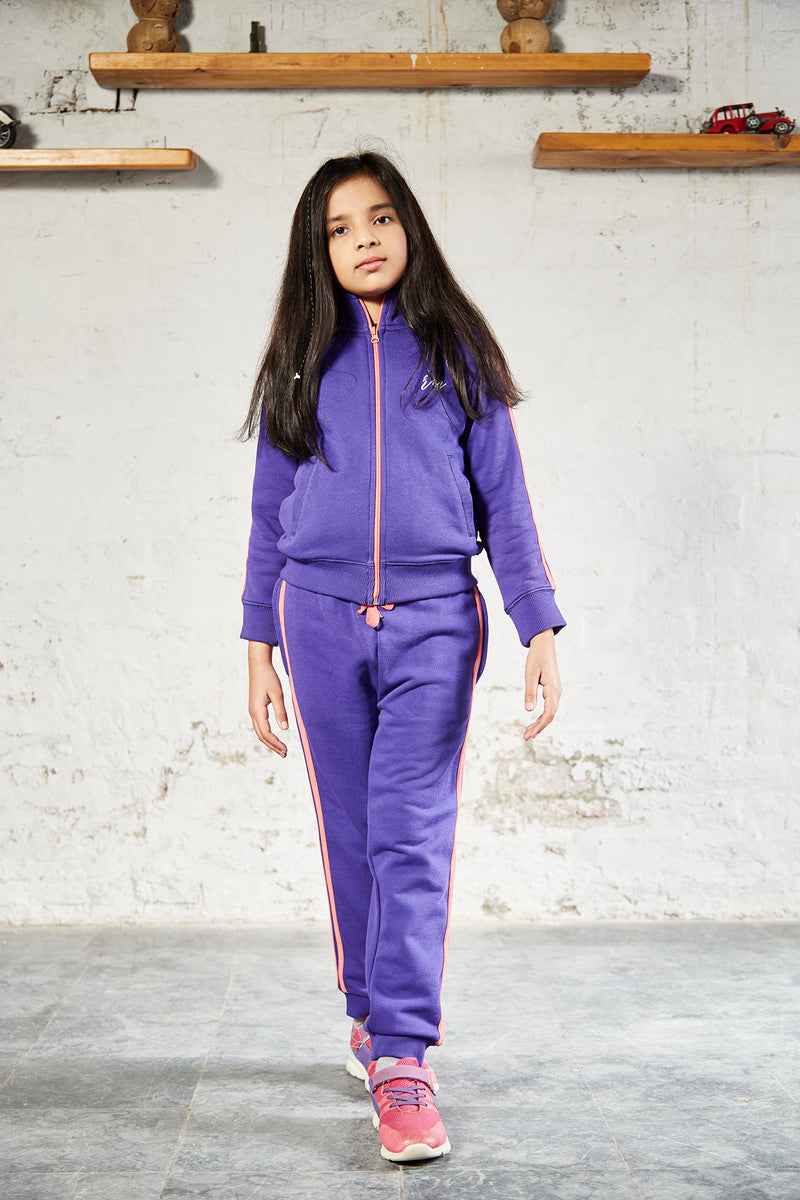 Girls Embroided Tracksuit (Purple)