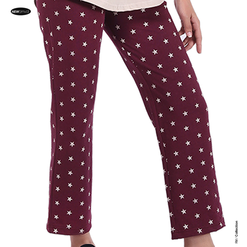 Ladies Star Printed Lounge Trouser (Burgundy)