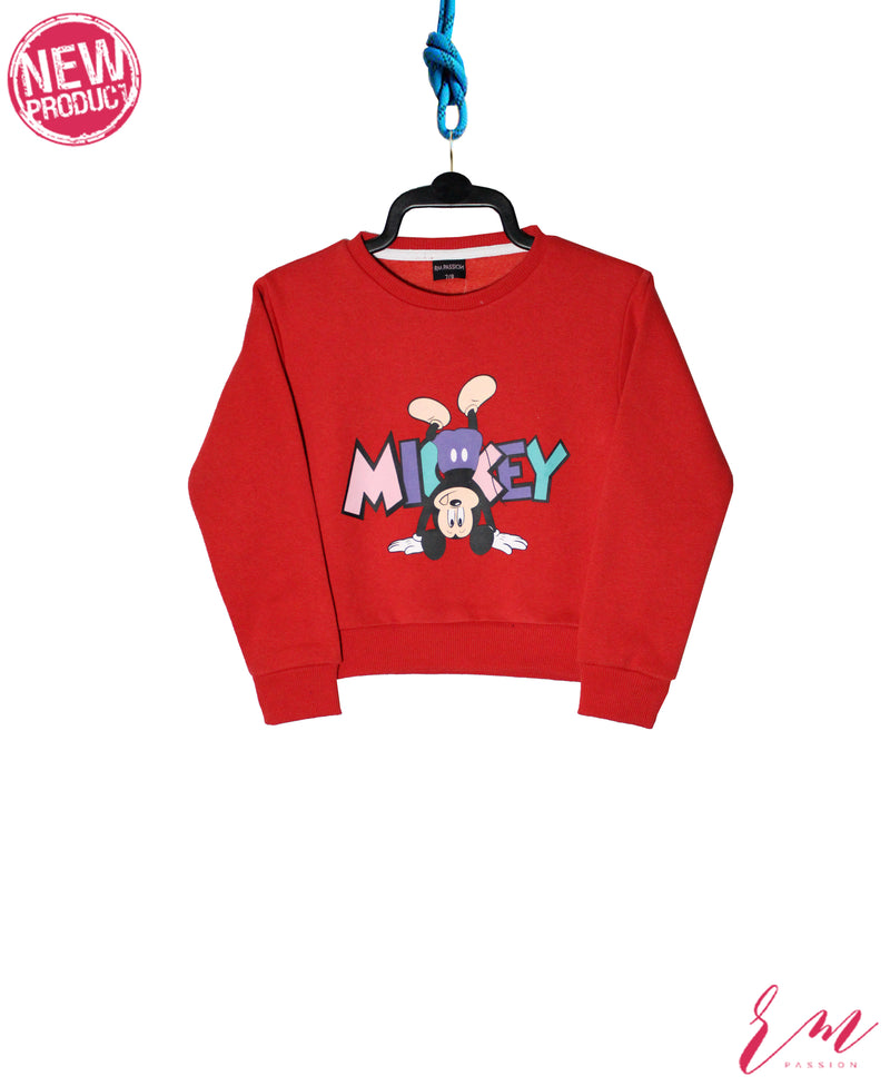 Girls Mickey Printed Sweatshirt (Red)