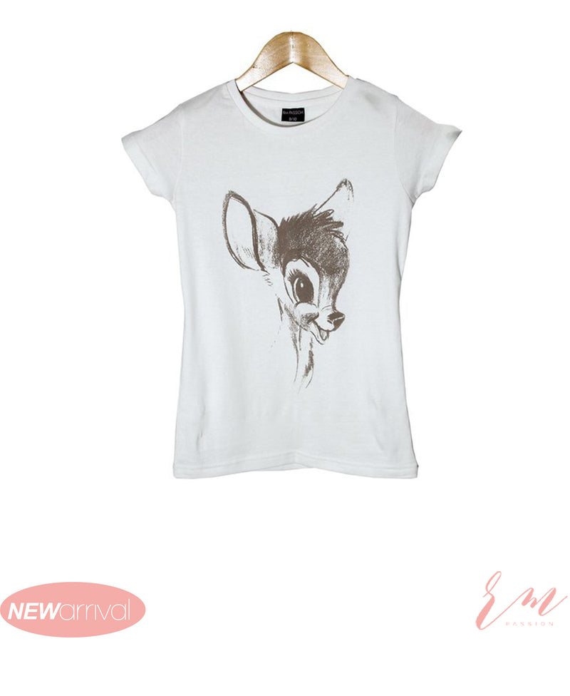 Girls T-Shirt (White Bambi )