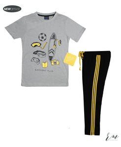 Boys  (Weekend Plan / Grey) / Yellow stripe trouser )