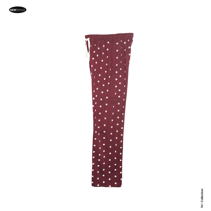 Ladies Star Printed Lounge Trouser (Burgundy)