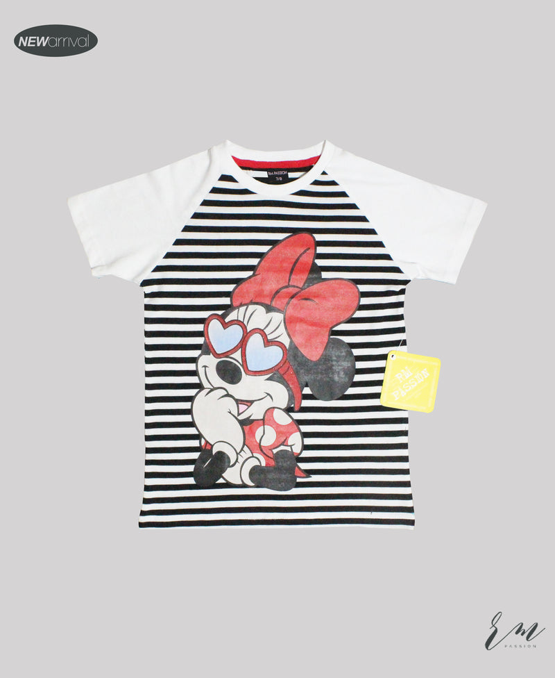 Girls T-Shirt (Minnie White / Black Stripe)
