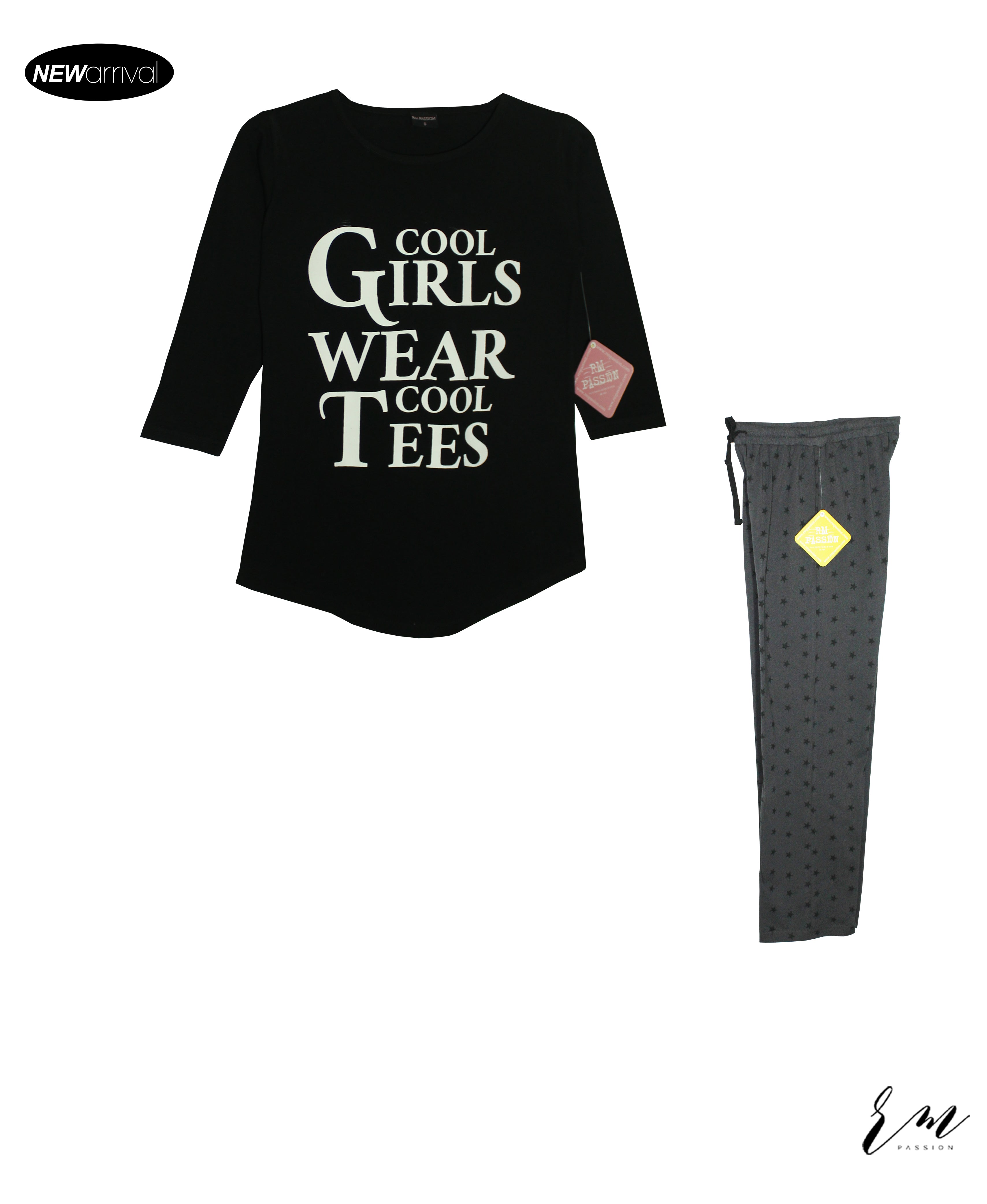 Ladies Lounge wear Cool Girl (Black) Star Trouser (Grey)