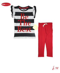 Girls Pack  be the best (Girls Frill Top Black / Grey / Red trouser)