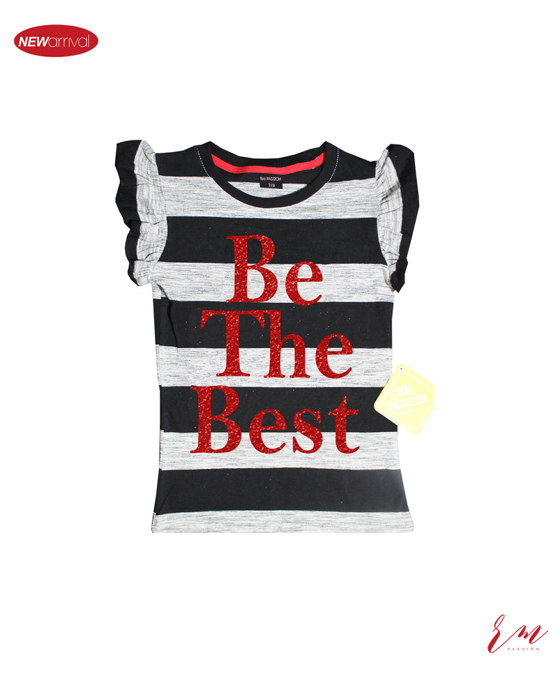 Girls Frill Top be the best (Black / Grey)
